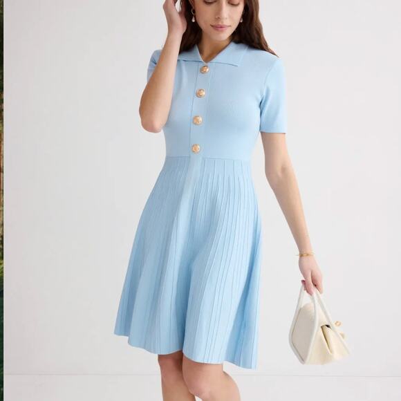 Alexia Admor Blue Polo Pleated Dress XL Pastel Preppy Knit Career Designer $245 - Picture 1 of 10
